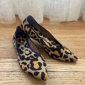 Rothy's The Point Big Cat Pointed Ballet Flats Womens 8.5 Knit Leopard Print